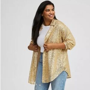 Gold Sequin Long Sleeve Shirt